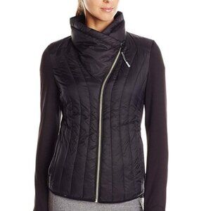 Calvin Klein Womens Navy Blue Size 0X Duck Down Puffer Body Zipper Knit Sleeves
